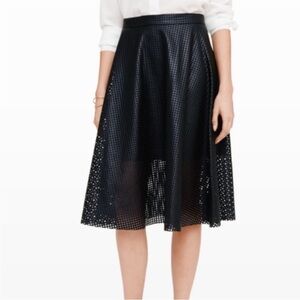 NWT Club Monaco Huette Faux Leather Perforated Midi Skirt Jupe Soot Black